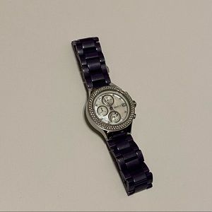 DKNY rhinestone watch purple/silver tone EUC